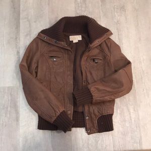 Michael Kors Leather Bomber Jacket